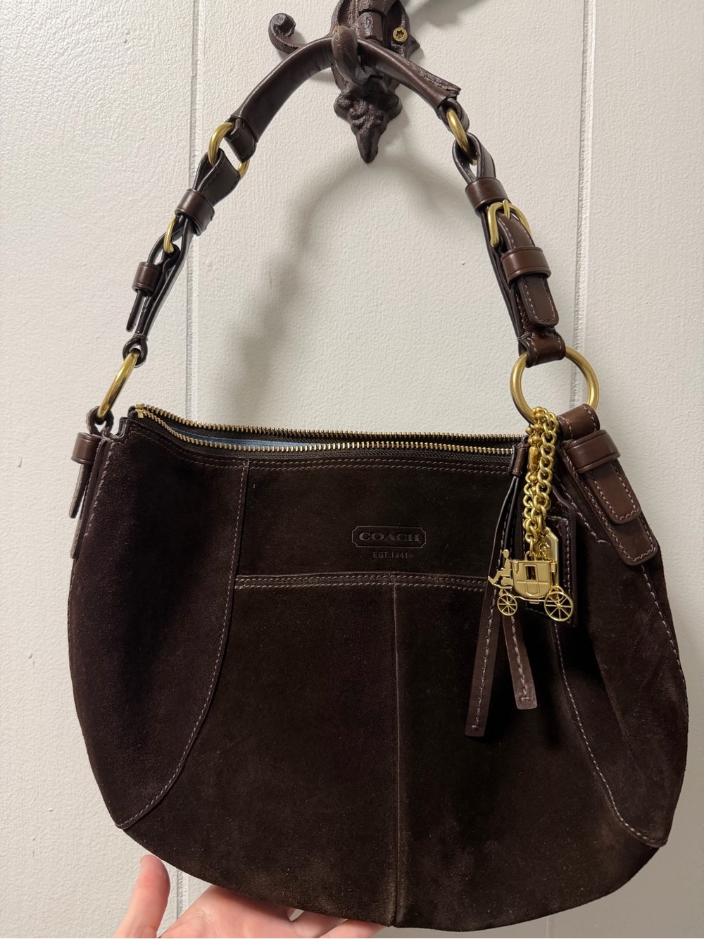Rare Vintage Coach Carly Hobo Bag Suede Leather Brown 12600 Y2K 2008 Archive